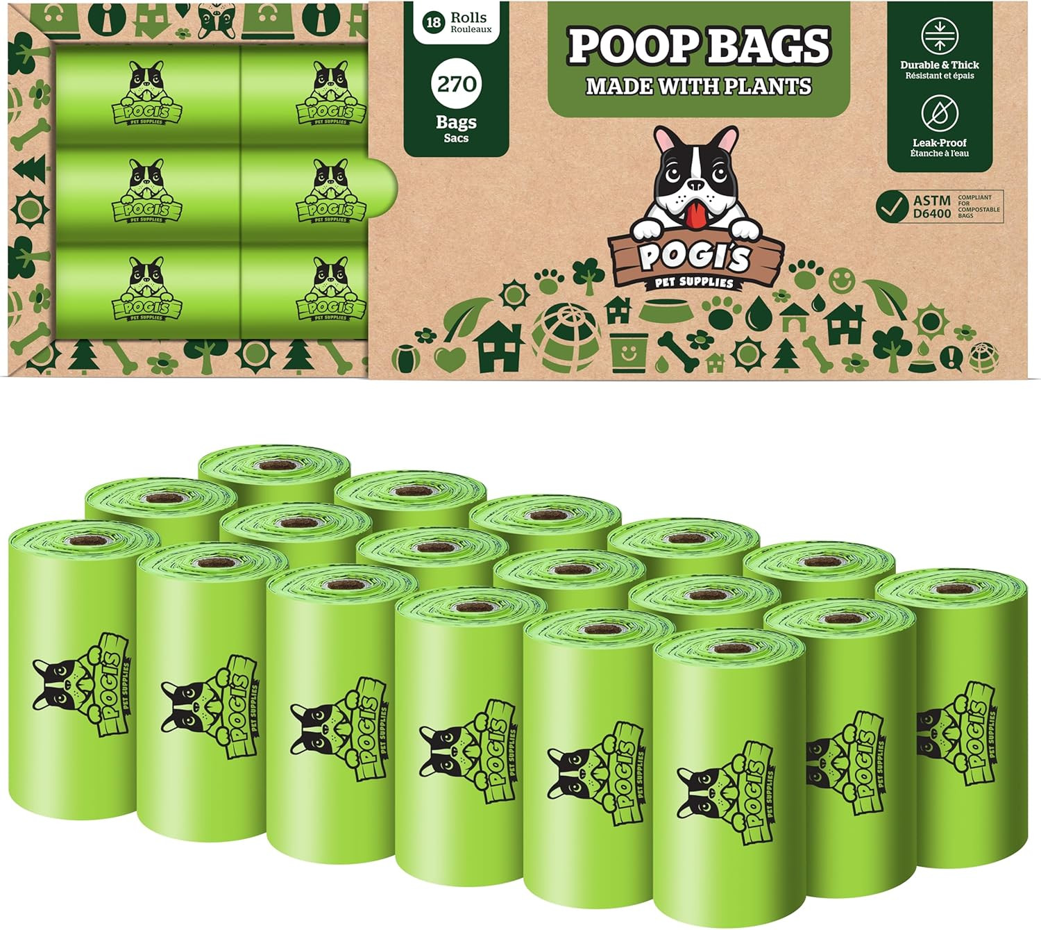 Sacs à crottes pour chiens Pogi compostables finis les emballages plastiques polluants
