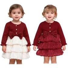 Toddlers Girls Tiered Puff Hem Princess Dress Ceremony A-line Birthday Big Bow