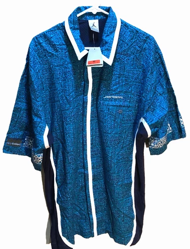 Air Jordan Jumpman Vintage 90s Blue Hawaiian Nike Aztec Motif Button Shirt L New