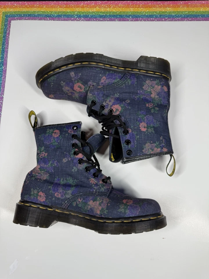 Botas de combate Dr. Martens Castels Airwaves azul denim cambraia lona flor Wm 6 - Imagem 4 de 4