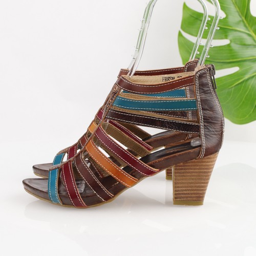 Spring Step Womens Fresh Sandal Size 37 6.5 Multicolor Strappy Block Heel Shoe - Picture 5 of 14
