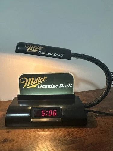 Vtg Miller Genuine Draft Beer Cash Register Lamp Clock Desk Light Bar Mancave