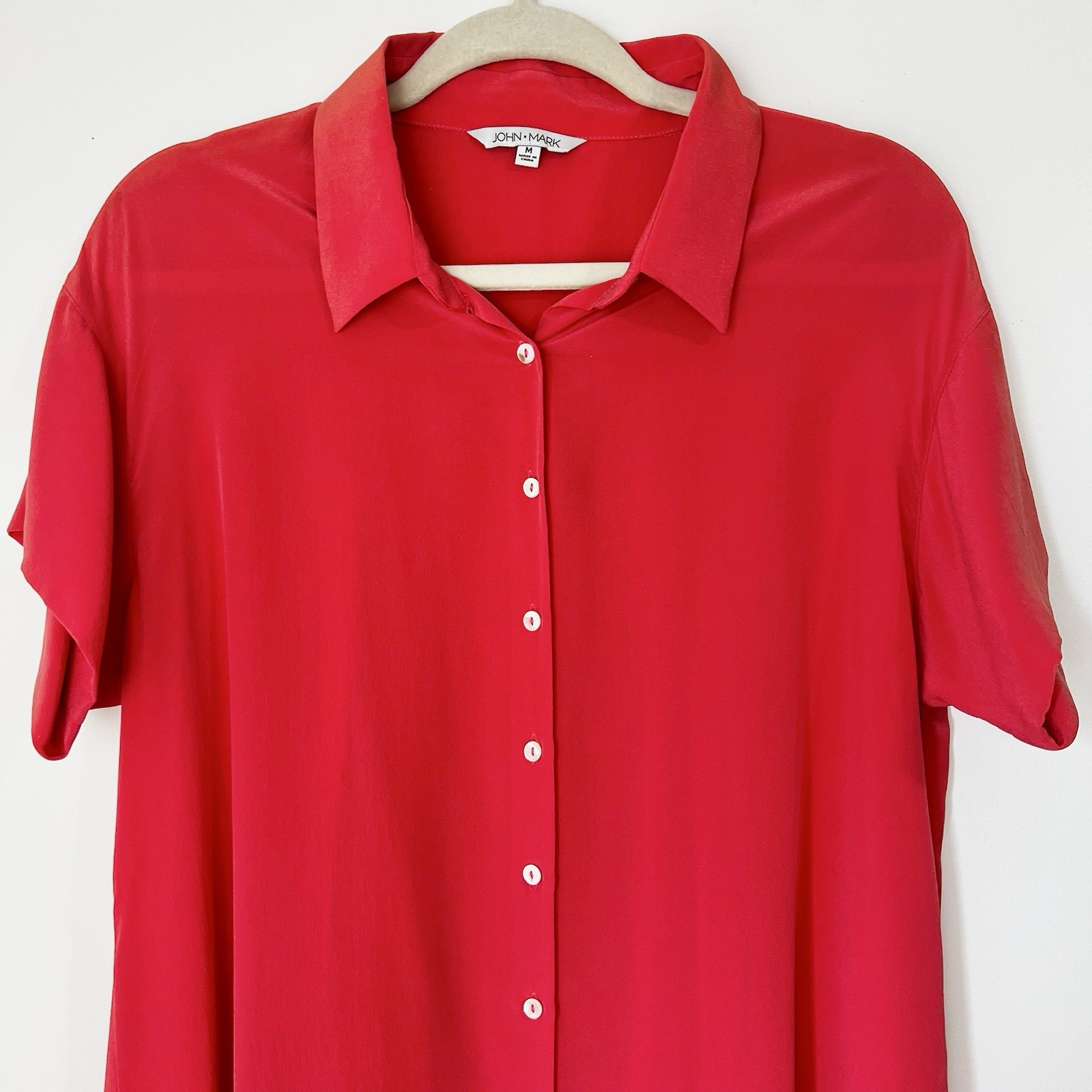 John Mark Silk Shirt Dress Pinky Red Button Up Women’s M