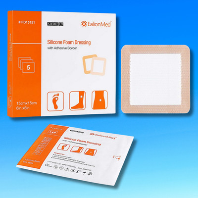 EalionMed Silicone Foam Dressing With Adhesive Border 6''x6'', Box of 5 dressings
