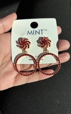 Perfect Valentine s Day Earrings Gold Red Rhinestones Dangle Earrings New