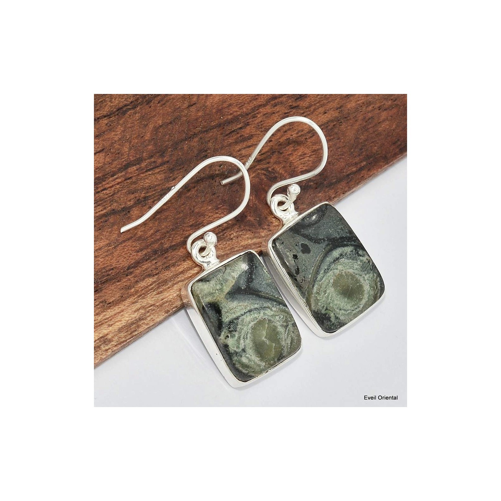 Boucles d'oreilles en Jaspe Kambaba véritable et argent KC113.1