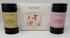 Tea Forte Fiore Sakura Steeping Teapot W/ Infuser + 2 Loose Leaf Teas