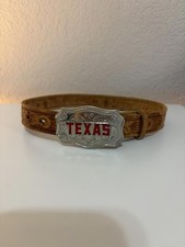 Child's Leather Belt Texas Buckle Size 22 Tooled Leather