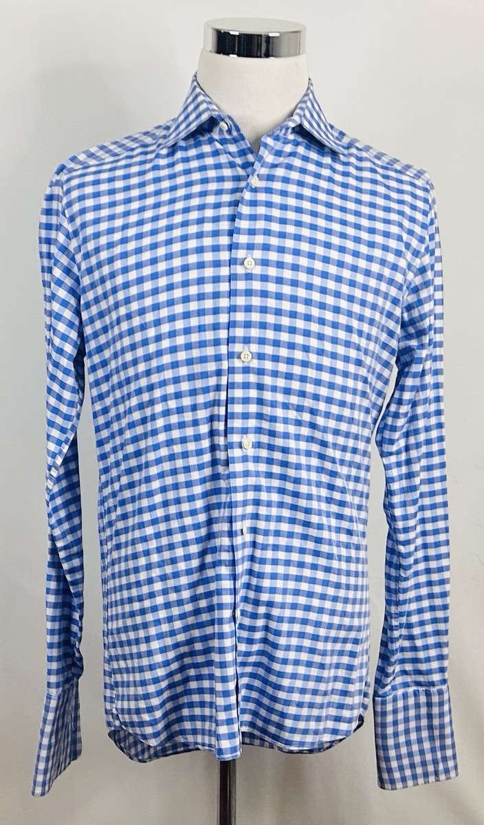David Donahue 15.5 34/35 Trim Fit French Cuff Dress Shirt Blue