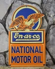 VINTAGE EN-AR-CO NATIONAL MOTOR OIL  PORCELAIN SIGN  8”X 12"!