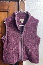 Woolrich Women  s Full Zip Fleece Vest Wineberry Heather Size M Side Zip Pocket
