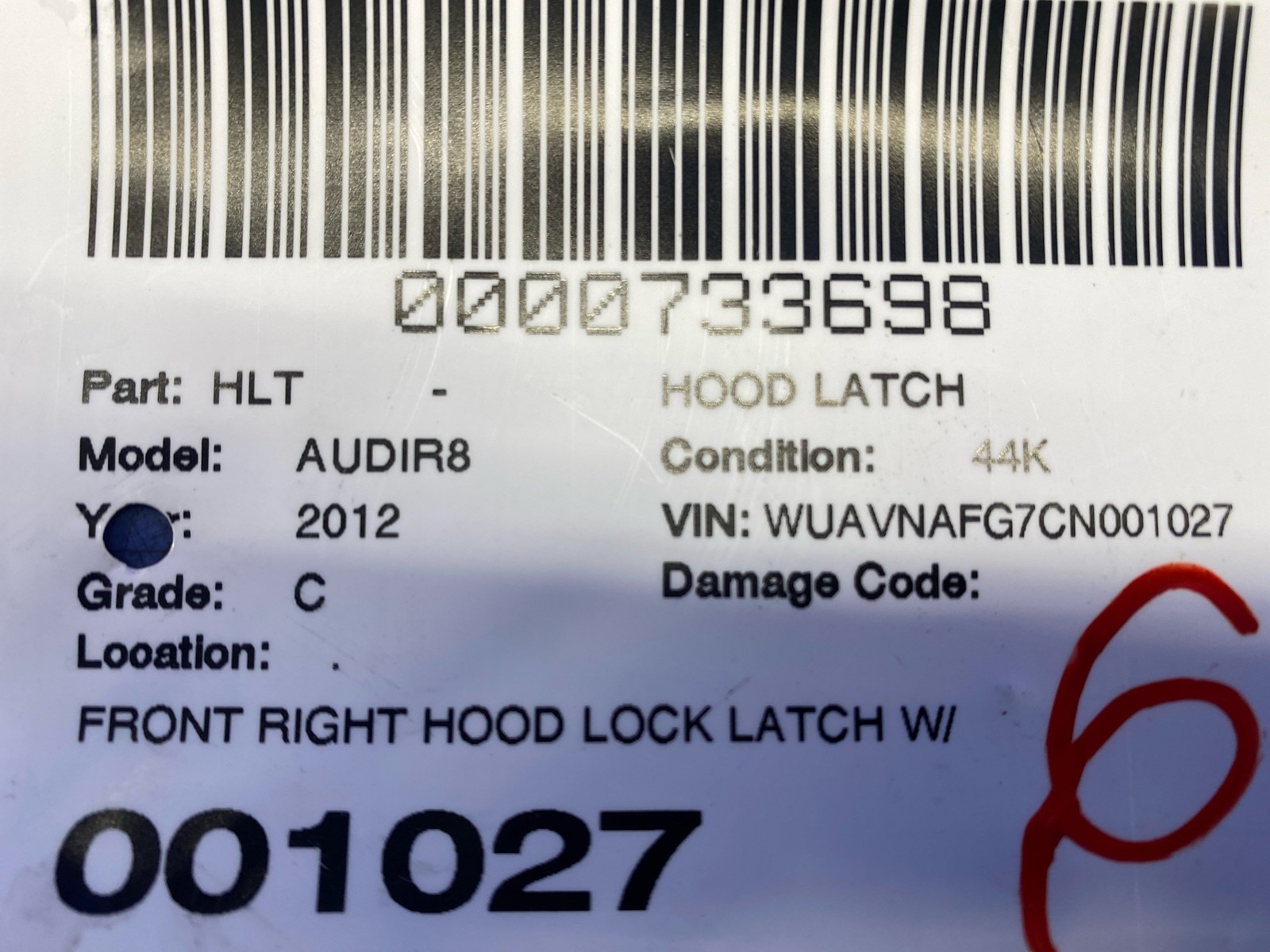 2008-2015 Audi R8 v10 Oem FRONT RIGHT HOOD LOCK LATCH W/ BRACKET 420807184A