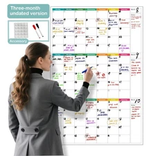 24" x 36" Dry Erase Wall Calendar large - Undated 3-Month Agenda Planner Cale...
