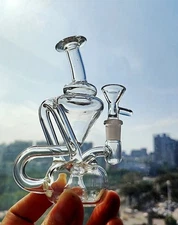 Mini Recycler rig aerator Perc Glass Water Pipe bong Hookah Smoking 10mm bowl 
