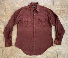 Vintage 70s Sears Thumbs Up Mens Shirt Large Plaid Western Pocket Button Down