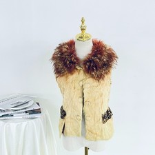 Cream Faux Fur Vest Fox Collar, US XS