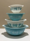Vintage Set 4 Pyrex Amish Butterprint Cinderella Mixing Bowls Turquoise