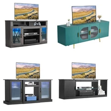 TV Stand for TVs up to 65/75 in Modern Entertainment Center w/ Glass Shelf/Doors