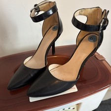 Nine West Patent/ Leather Ankle Strap Zip Back 4” Stiletto Heels