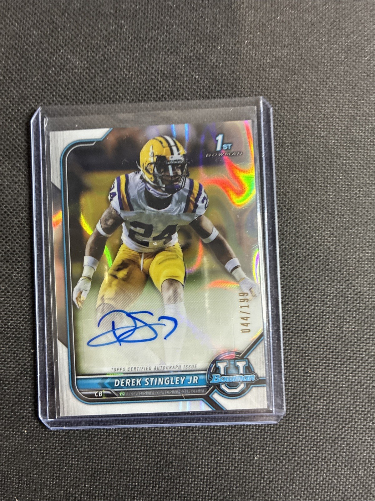 Derek Stingley Jr. 2021 Bowman University Chrome Lava Refractor Auto /199 LSU