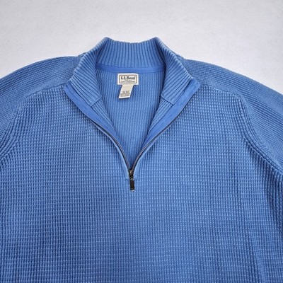 LL Bean Sweater Mens XXL 1/4 Zip Pullover Mock Neck Heavy Cotton Knit Blue