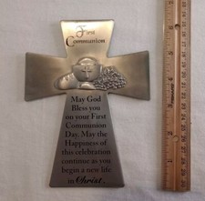 First Communion Hanging Wall Cross Silvertone 6.5"