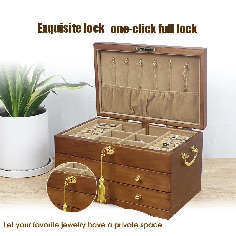 Medium Brown Wooden Jewelry Box Organizer with 3 Stackable Layers for Necklaces-image