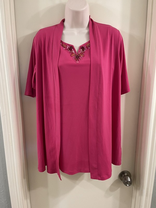 Susan Graver Artisan Liquid Knit Pink 2pc Cardigan Set Size Small 