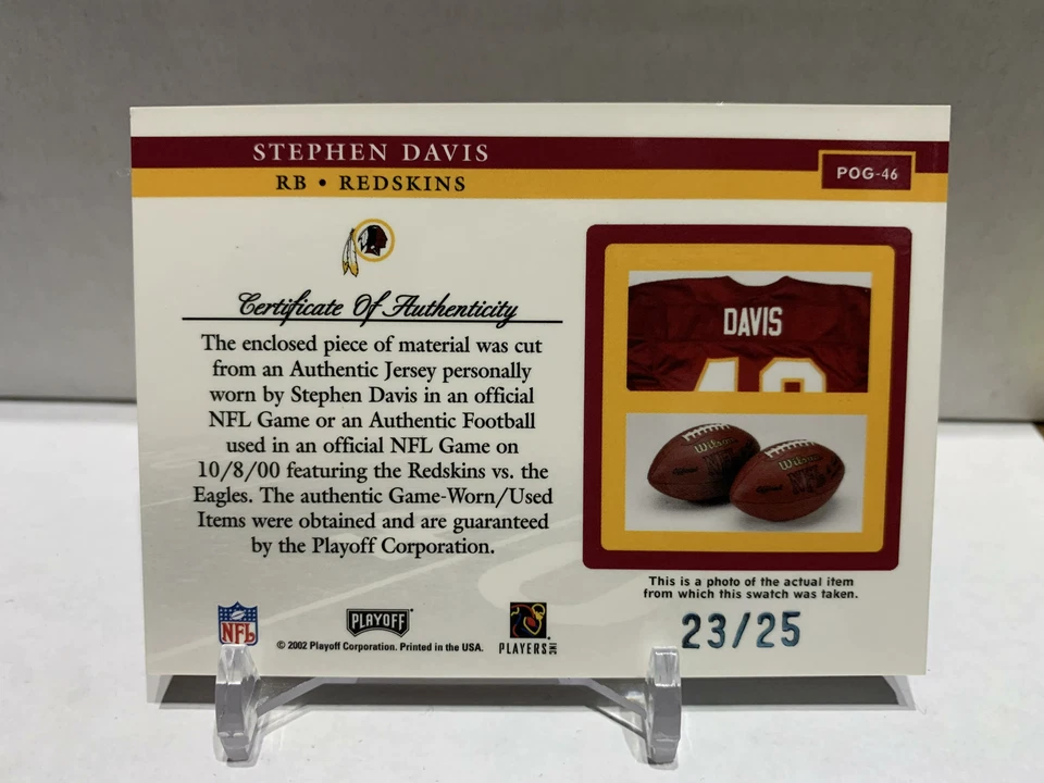 2002 Playoff Piece of the Game Materials 4th Down /25 Stephen Davis #POG-46 - Image 2 of 2