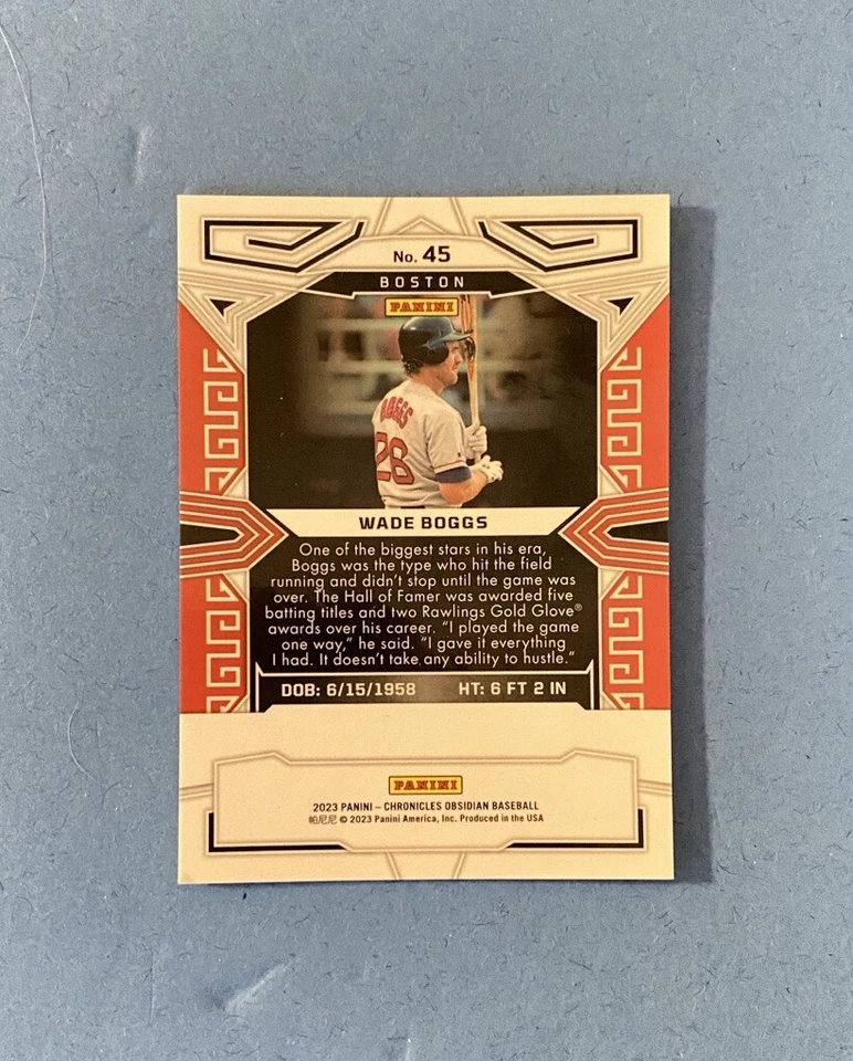 2023 Panini Chronicles - Obsidian- Wade Boggs - Boston Red Sox - Image 2 of 2