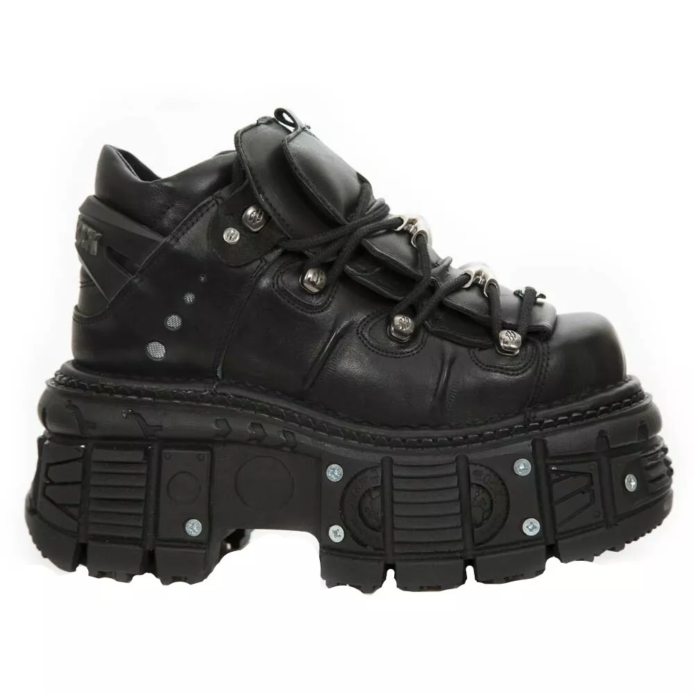 New Rock Boots M-TANK106-C2 Unisex Metallic Black 100% Leather Goth Platform
