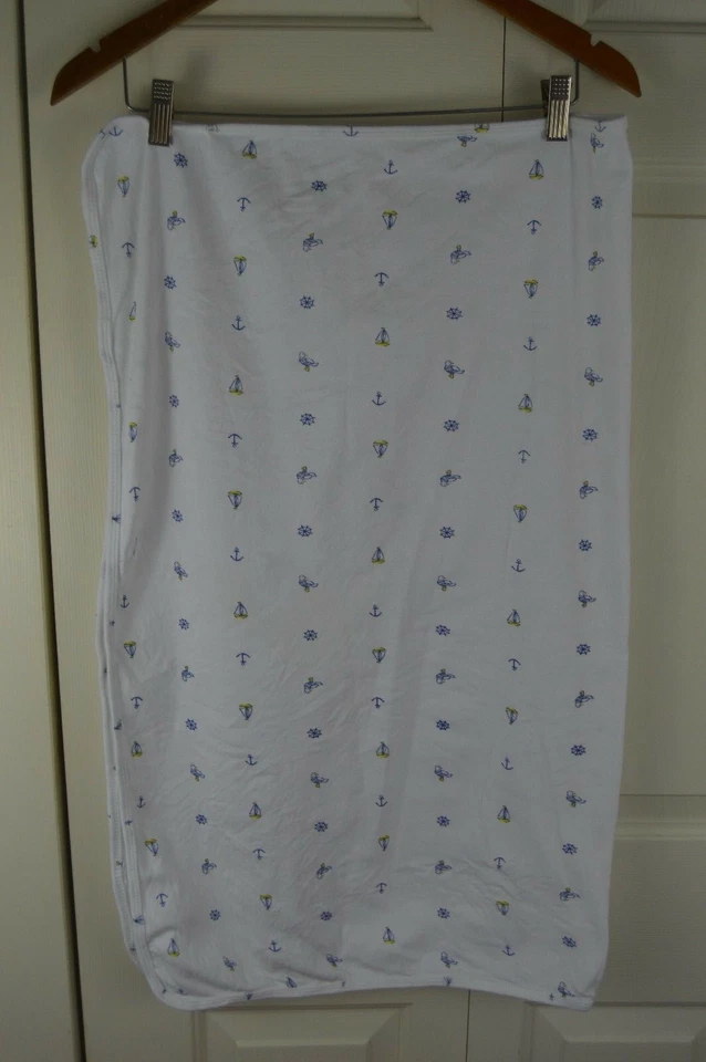 Manta Carter's Seagull Velero Ancla Barco Bebé Blanco Azul Amarillo Envoltura Foto 3 de 4