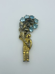 Authentic Eisenberg Original Antique Gold Plated Figural Girl Holding Flowers Pin Brooch