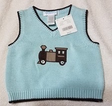 NWT Janie and Jack Light Blue and Brown TRAIN V-neck Sweater VEST 3-6 mo