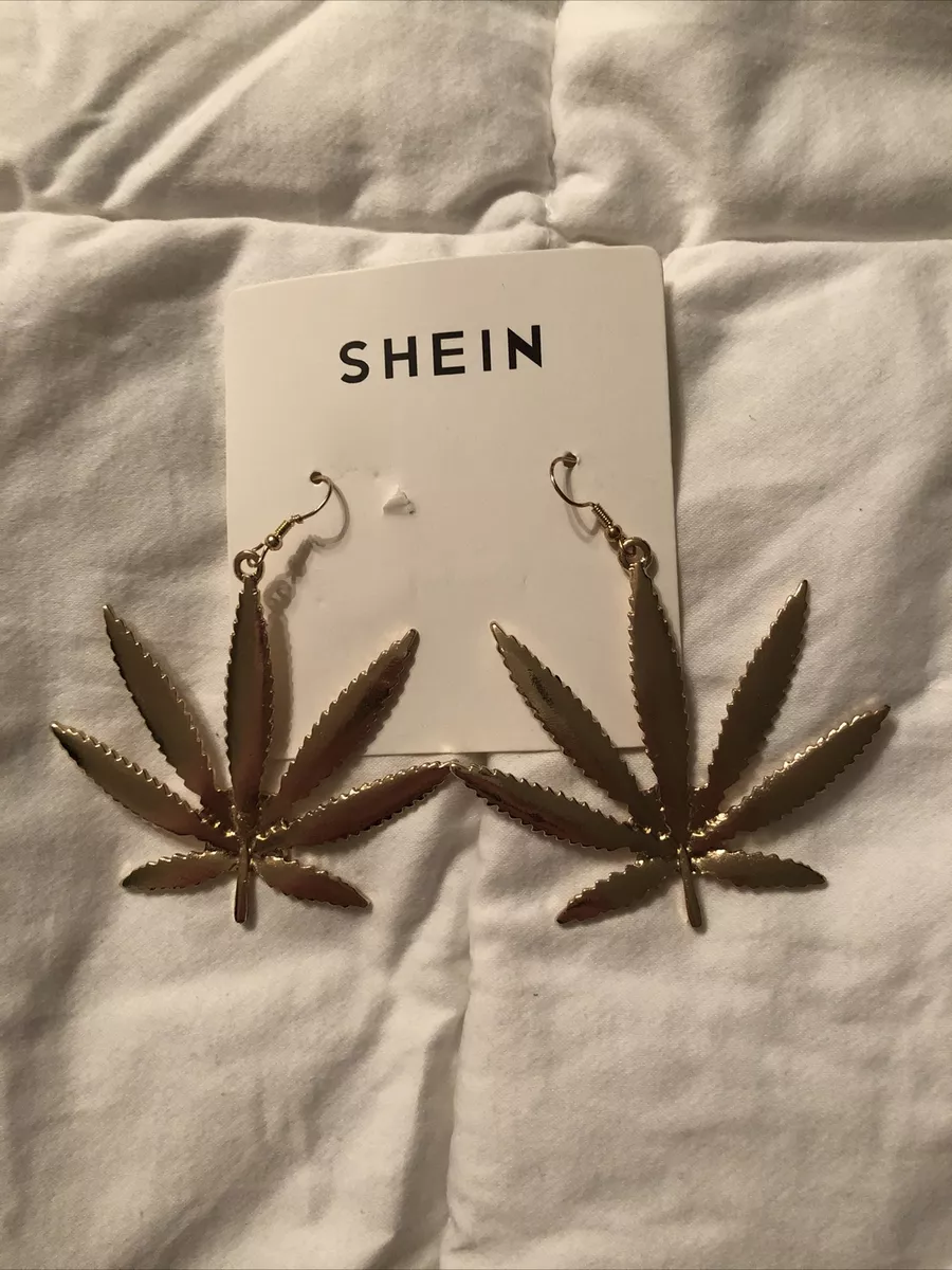Shein Weed Leaf 4 20 Gold Large Drop Earrings