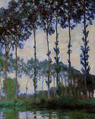 Poplars on the Banks of the River Epte, Overcast Weather Painting by Claude
