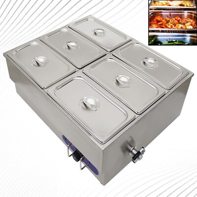 6*1/3 Pan Electric Food Soup Warmer Steam Table Steamer Double Row Catering 110V