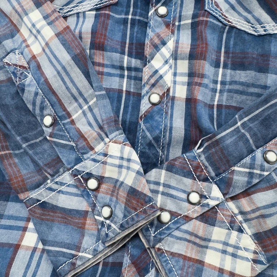 BKE Мужская маленький жемчуг Snap рубашка синий клетку стандартный крой Western ковбой пряжка - Изображение 4 из 4