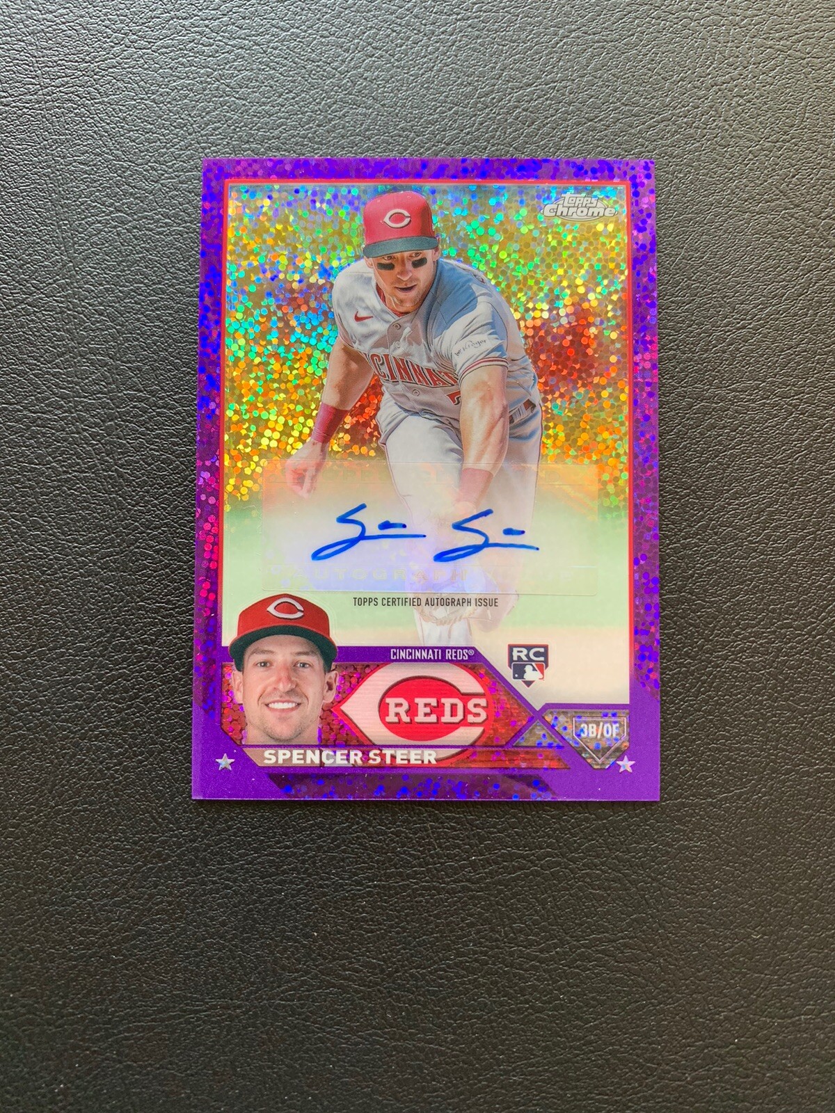 2023 Topps Chrome Update AC-SS Spencer Steer Rookie Auto Purple Speckle /299 RC