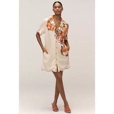 Farm Rio x Anthropologie Scalloped Shirt Dress Short Sleeve Multicolor XS NWOT 