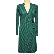 Ann Taylor Knee Length Wrap Dress Green Black 2