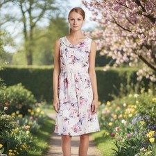 Pendleton Pink and Purple Sleeveless 100%  Silk Floral Tea Length Dress