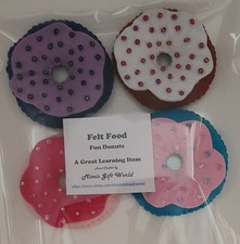 New Felt Set of 4 Felt Food Play Soft Donuts Set Realistic Fun Learning Donuts