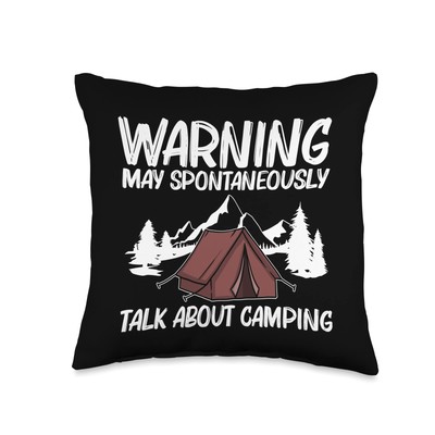 Funny Camping Art for Men Women Overnight Outdoor Activity Throw Pillow, 16x1...