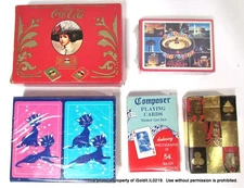 LOT 5 VTG DECKS NEW SEALED PLAYING CARDS Coca Cola, Las Vegas, Cats, Composers +