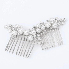Gold Wedding Pearl Hair Comb Bride Crystal Headpiece Bridal Rhinestone Hair C...