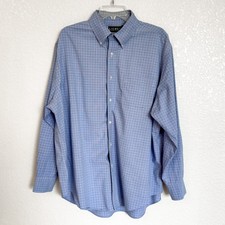 Lauren Ralph Lauren Mens Shirt Size 18 34/35 Blue Plaid Non-Iron Cotton Preppy