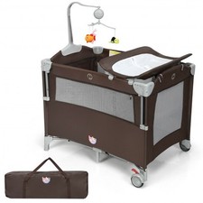5-in-1 Portable Pack and Play with Diaper Changing Table - Color: Brown