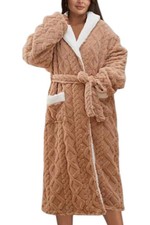 Warm  Cozy Cable Knit Plush Robe Mocha