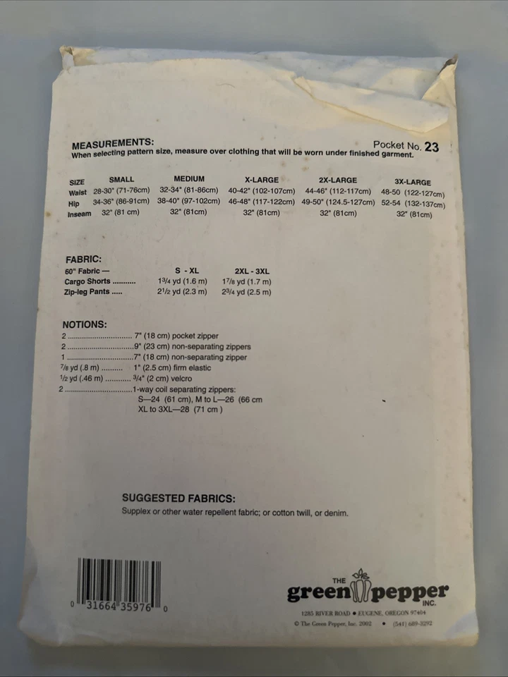 Green Pepper 833 Mens Cargo Short Zip Leg Pants Pattern Waist 28-50 Uncut S-3XL - Image 4 of 4